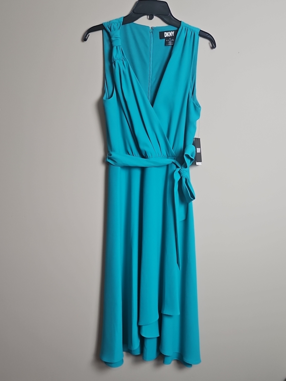 DKNY Sleeveless Wrap Style Midi Dress: Color- Teal: Size- 10